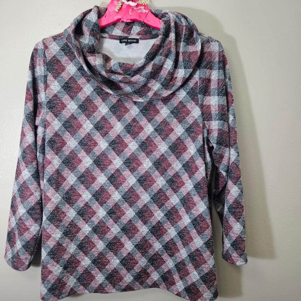 Lane Bryant Metallic Plaid Cowl Neck Top 18/20 Sparkle CozyChic GlamCasual Plus